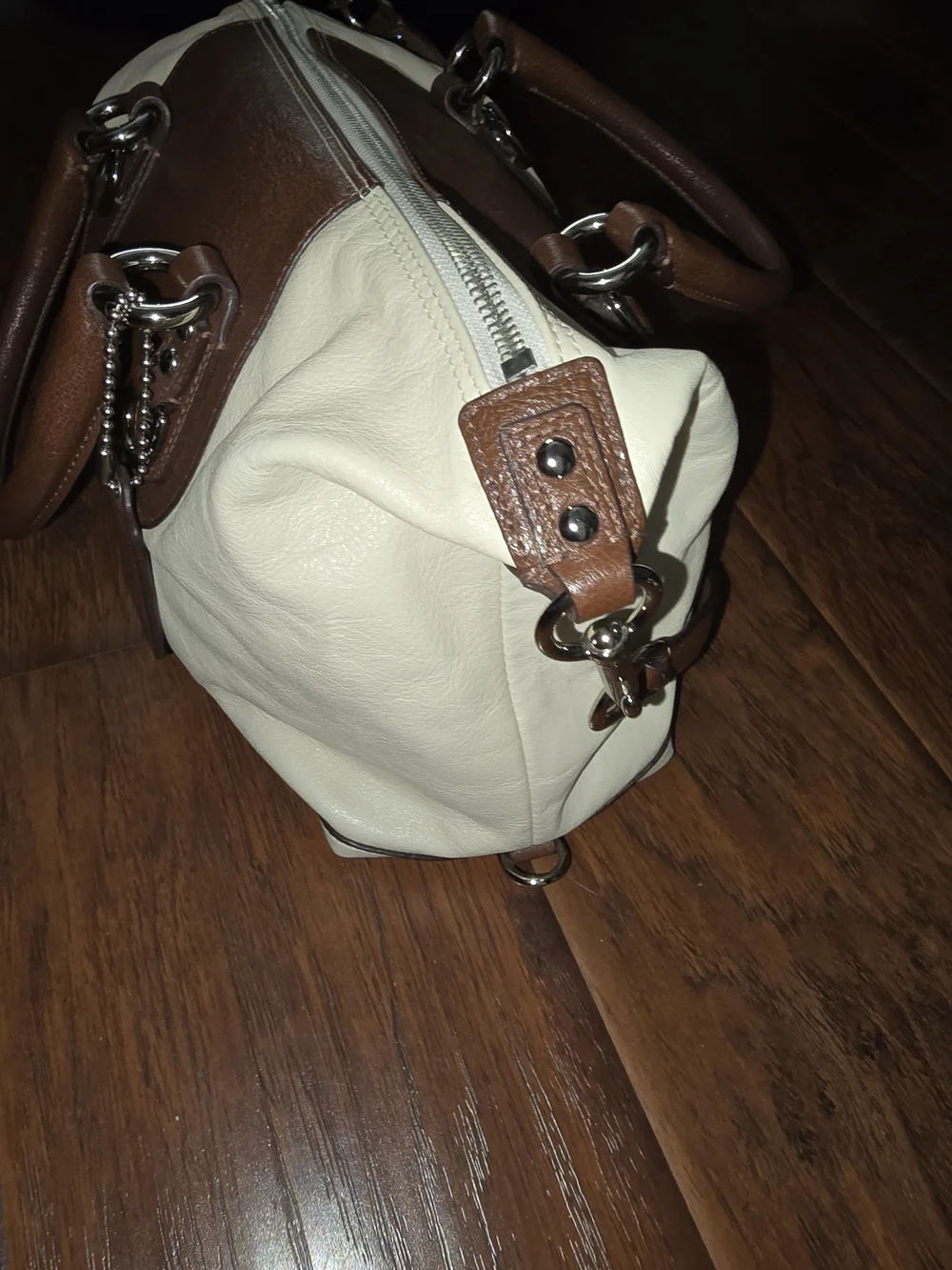 Coach Two-Tone Cream and Brown Leather Satchel